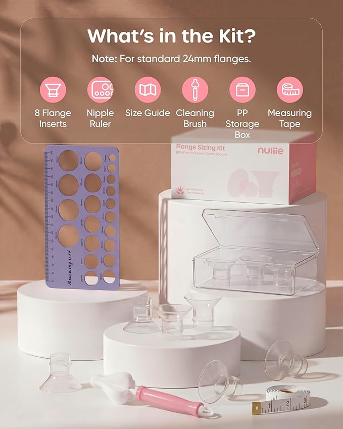 Nuliie 5-in-1 Flange Sizing Kit 14/15/16/17mm for 24mm Flange/Shield of Most Pumps, 8PCS Silicone Flange Inserts to Boost Pumping Efficiency & Comfort, BPA-Free Pump Essential for Moms