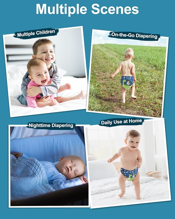 babygoal Cloth Diaper Covers 6 Pack with Wet Bag for Fitted Diapers and Prefolds with Double Gussets, Adjustable and Reusable for Baby Boys