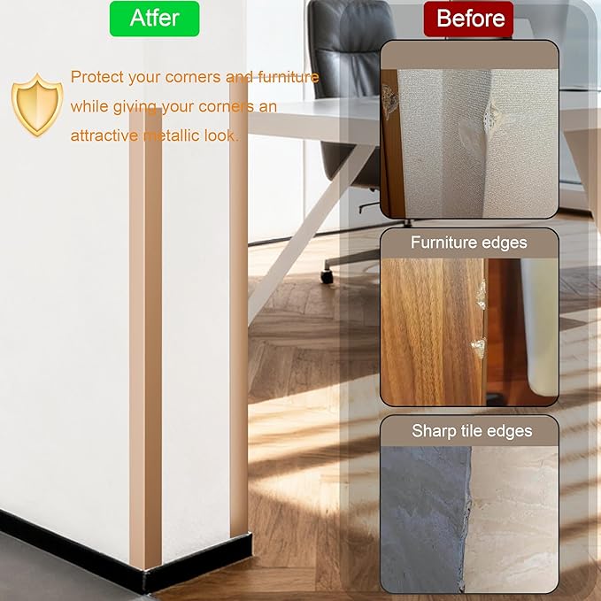 4Pcs 36" Metal Corner Protectors, Aluminum Self-Adhesive Corner Guards, for Edge Protection & Decoration on Walls, Furniture, Cabinets, Kitchen Islands (Gold, 36"x0.7"x0.7")