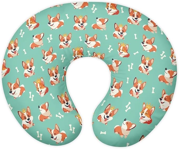 Cute Corgi Dog Nursing Pillow Cover Feeding Pillow Cover for Newborn Boys Girls Hidden Zipper Design Nursing Pillow Case U-Shaped Soft and Skin-Friendly