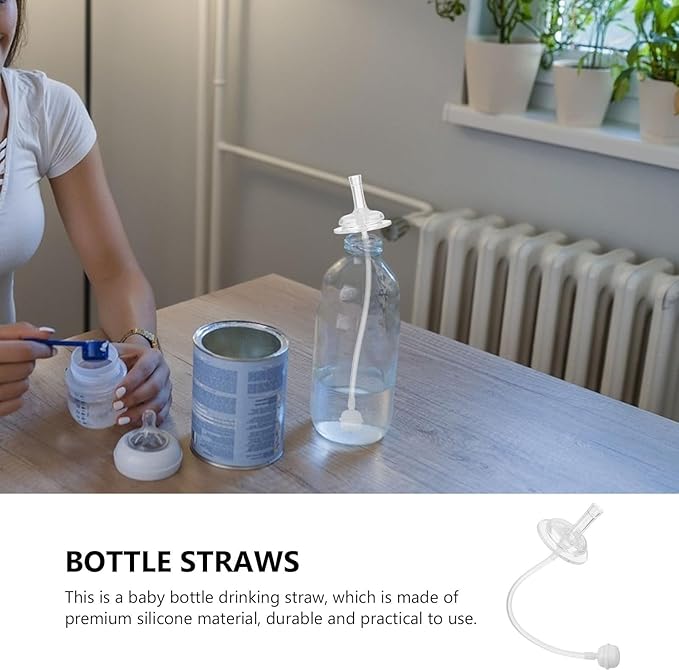 BESTonZON Baby Bottle Straw Replacement Wide Mouth Silicone Feeding Accessory 4-Pack Transparent Soft Sippy Cup Spout for Easy Drinking and Cleaning