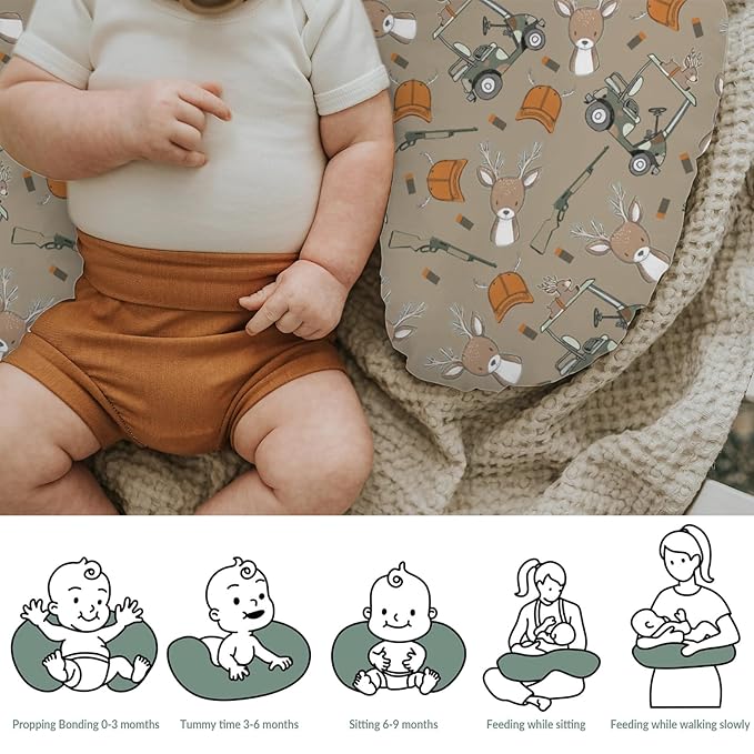 Boys Kids Hunting Baby Nursing Pillow Covers for Boy Girl Camouflage Deer Hunting Nursing Pillowcase for Breastfeeding Pillows Animal Hunt Hunter Soft Stretchy Slipcovers for Newborn Infant Brown