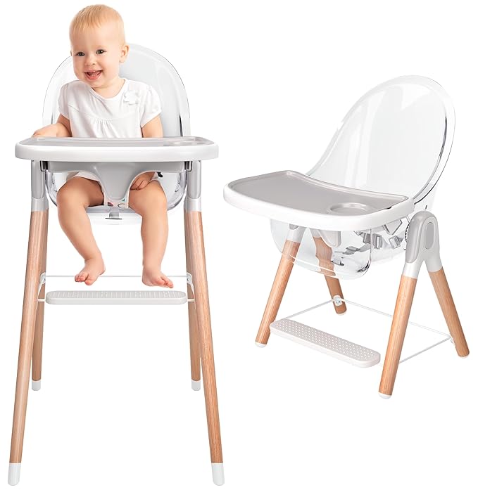 Classic Non-Reclinable 6 in 1 Baby High Chair for Babies and Toddlers, Modern Safe & Compact Wooden Highchair, Easy to Clean, Removable Tray, Easy to Assemble