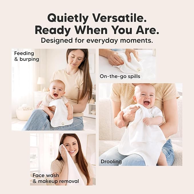 KeaBabies Organic Muslin Burp Cloths Baby Boy, Girl – 5-Pack 100% Cotton Muslin Burping Cloths for Babies, Newborn, 21x10 Large & Absorbent Spit Up Rags, Baby Washcloth, Infant Towels (Ecru)