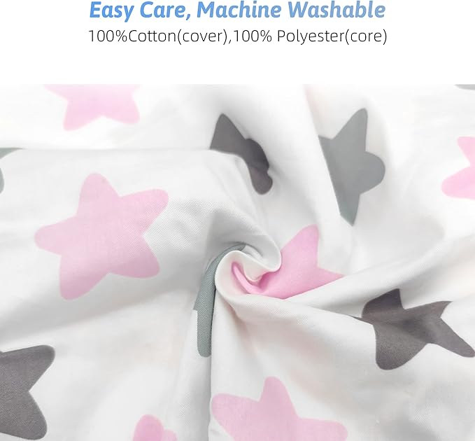 LAT Nursing Pillow for Breastfeeding,100% Cotton Removable Cover,Ergonomic Breast Feeding Pillows for Mom and Baby,Machine Washable(Pink Stars)