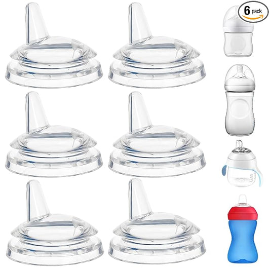 Sippy Spout Nipples Compatible with Philips Avent Natural Bottles, My Grippy Spout and Natural Trainer Sippy Cup, Soft Clear Food Grade Silicone Replacement Spouts, Leak-Proof, BPA Free, 6 Count