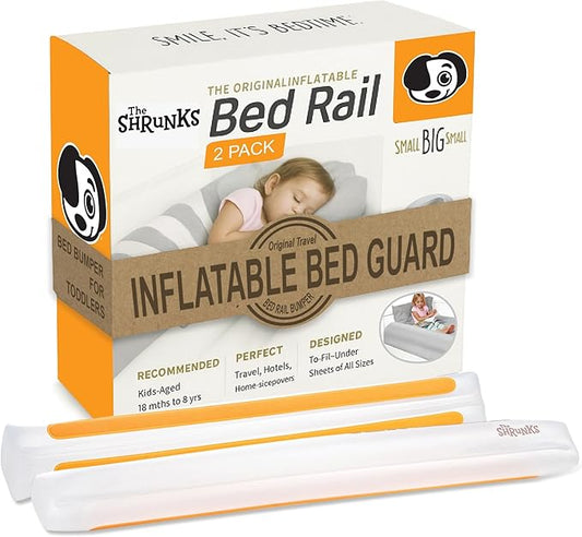 (2-Pack) Shrunks Inflatable Bed Rail for Toddlers | Travel Bed Rail for Kids, Adults, and Elderly | Portable Toddler Bed Bumpers | Blow Up Bed Guard Rail for Twin, Full, Queen, King Size Beds