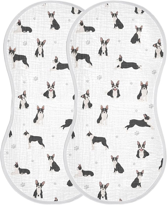 vvfelixl Muslin Burp Cloths Boston Terrier Dog Baby Washcloths for Baby Girl Boys 2 Pack