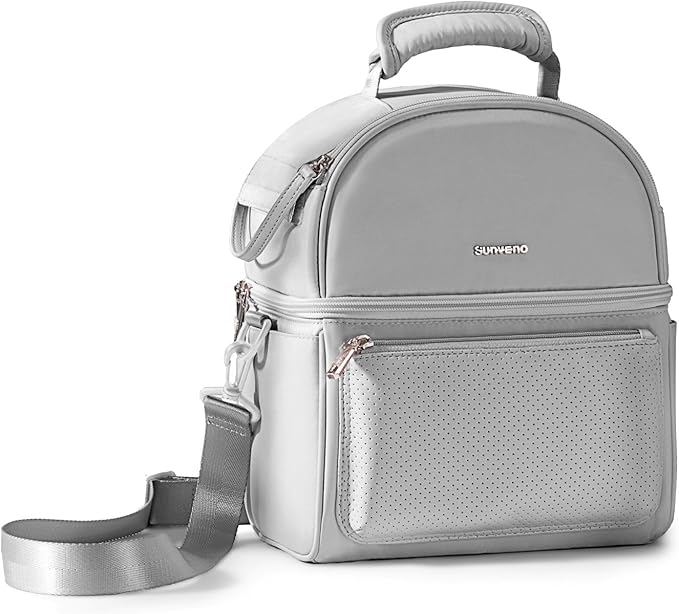 SUNVENO Breast Milk Cooler Bag with Detachable Insulation Box, Double-Layer Pumping Travel Bag for Work & Daycare, Fits Bottles, Ice Packs and Pump Parts,Grey