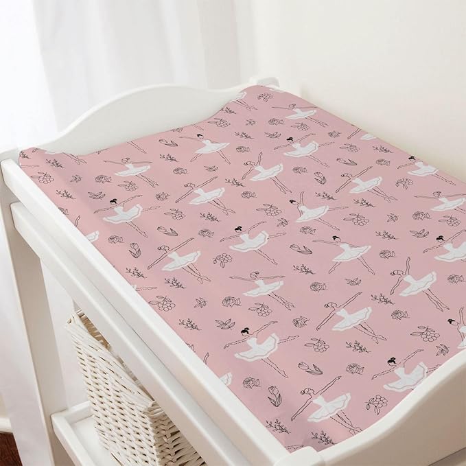 Pink Ballet Baby Changing Table Pad Covers for Girls 32''x16'' Ballerinas Dancing Fitted Diaper Change Table Sheets Dancer Ballet Girls Sports Soft Breathable Nursery Baby Changing Table Mats