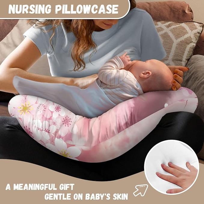 Forchrinse Horse Cherry Blossom Nursing Pillow Cover for Baby Girls Floral Decor Breastfeeding Pillow Slipcover Fit for Most Nursing Pillows