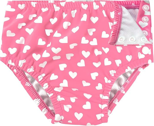 weVSwe Newborn Swim Diaper for Baby 50+ Infant Girl Waterproof Diapers Snap Adjustable Swimming Diapers Pink Heart 12-18 Months