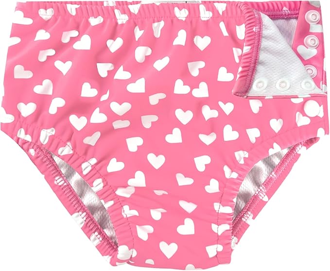 weVSwe Newborn Swim Diaper for Baby 50+Infant Girl Waterproof Diapers Snap Adjustable Swimming Diapers Pink Heart 0-6 Months