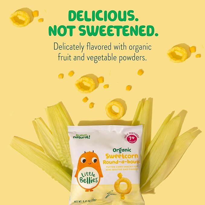 Little Bellies Organic Round-a-bouts Baby Snack, Sweetcorn, Pack of 18 (Pack of 18 x 0.42 oz Individual Packs)