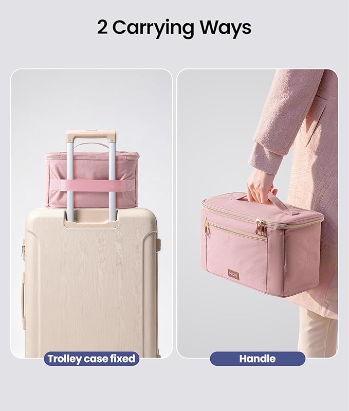 NCVI Breast Pump Storage Bag for Pumps and Extra Parts, Large Capacity Portable Pump Carrying Case with Handle, Waterproof Lining and Multiple Compartments, Perfect for Working & Nursing Moms, Pink
