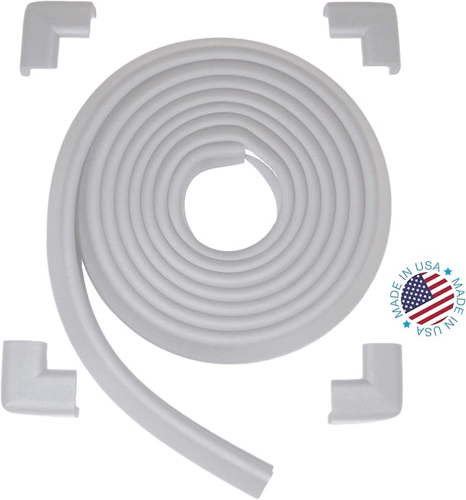 KidKusion Table Cushion | Made in USA | 12 Feet + 4 Corners | Off White | Baby Proof Furniture Edge and Corner Guards