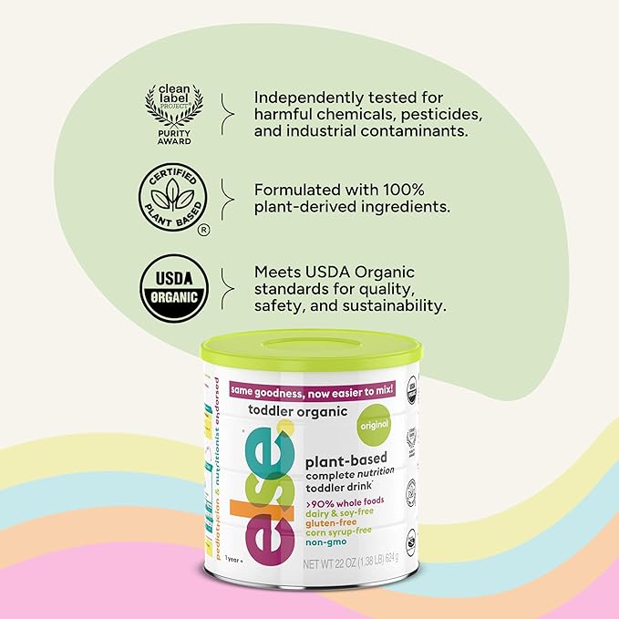Else Nutrition Organic Toddler Formula, Plant-Based Original Nutritional Drink 12–36 Months Dairy & Soy Free, Supports Immunity & Balanced Growth, 20+ Essential Vitamins | Made in US (22oz, Pack of 1)