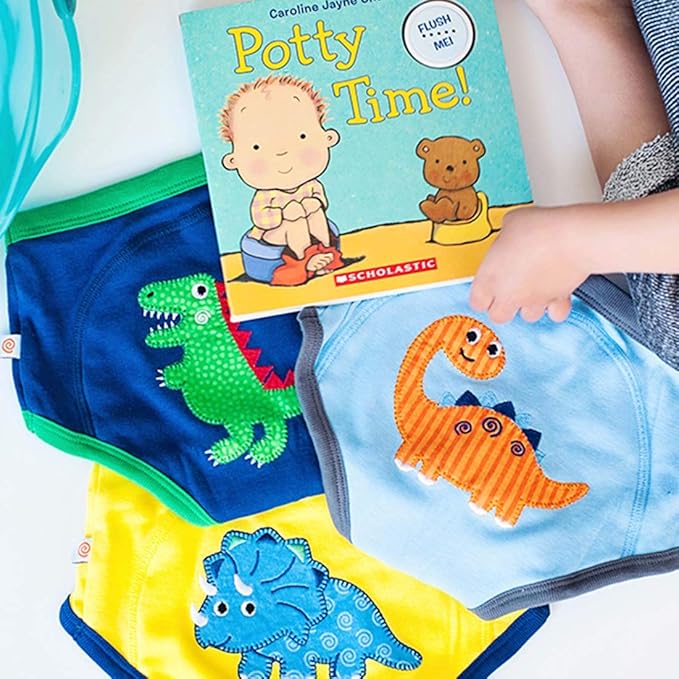 ZOOCCHINI Toddler 3-Pack Potty Training Pants - Soft Organic Cotton Underwear with Absorbent Padding and Fun Designs, Jurassic Pals, 3-4 Years