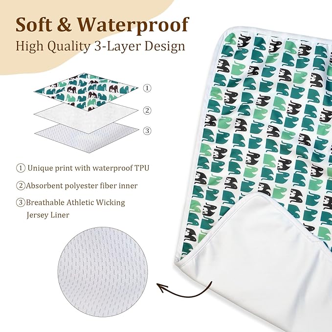 Mama Koala Waterproof Cloth Diaper Changing Pad - Waterproof Reusable Absorbent Mat for Cloth Diapers, Baby Crib, Travel, Daycare, 2 Pack 27.5 * 15.7 Inches