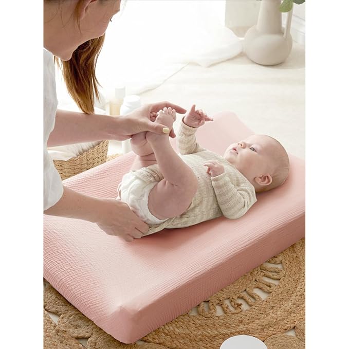 MairMore Changing Pad Cover for Neutral Baby Muslin Soft Cotton Diaper Changing Table Pad Cover Changing Pad Sheets for Girls and Boys - 2 Pack(Ivory&Pink)