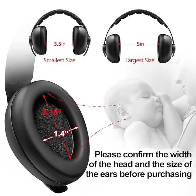 BBTKCARE Baby Headphones Noise Cancelling Headphones for Babies for 3 Months to 3 Years (Black)