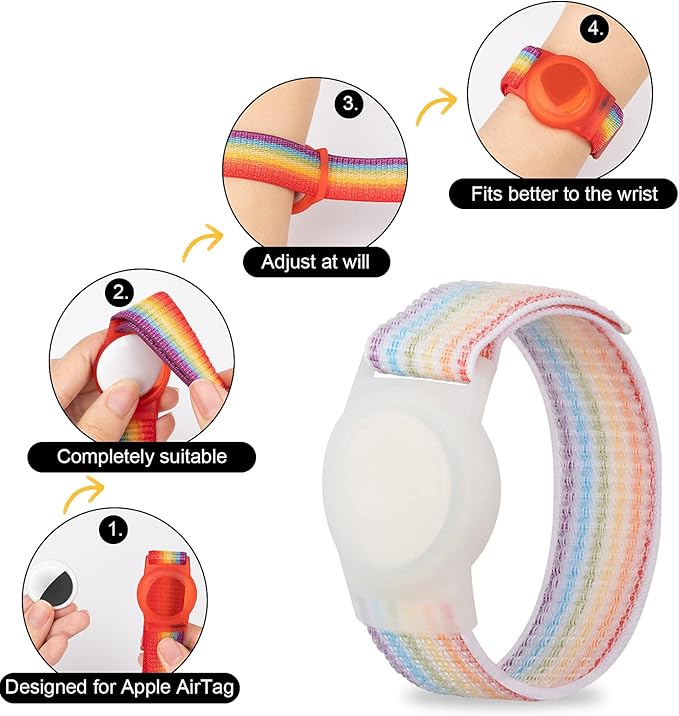 Bracelet for Kids, Protective Cover with Nylon Wristband, Anti Lost GPS Trackers Case Cover Elastic Watch Band for Toddlers Girls Boys Elders (Light Rainbow)