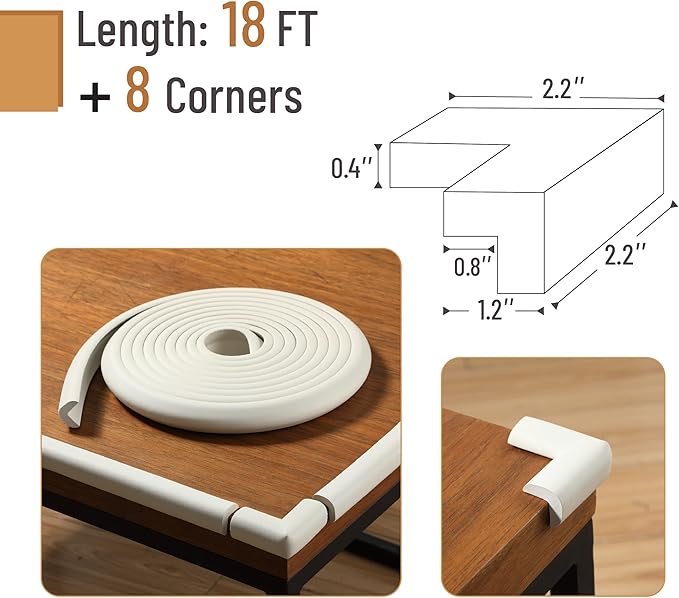 Mr. Pen- Furniture Corner & Edge Safety Bumpers, 18ft Edge & 8 Corners, Baby Proof Corners and Edges, Baby Proofing Corner Guards, Baby Corner Protector Guards, Edge Protector for Baby