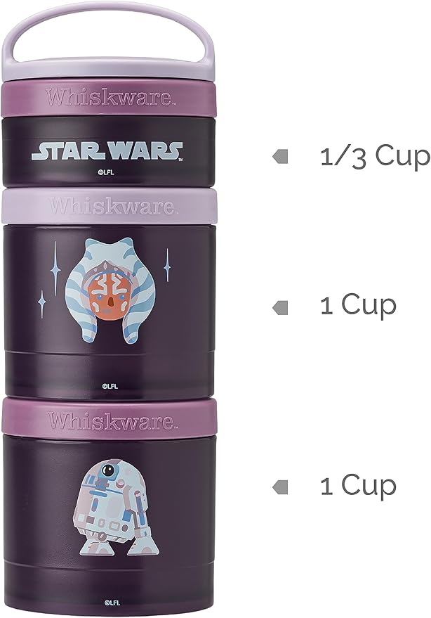 Whiskware Star Wars Stackable Snack Containers for Kids and Toddlers, 3 Stackable Snack Cups for School or Travel, Ashoka and R2D2