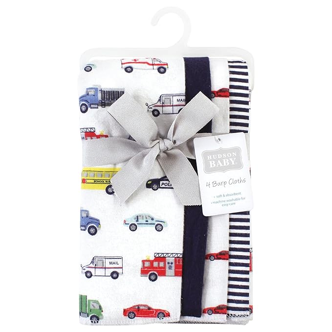 Hudson Baby Unisex Baby Cotton Flannel Burp Cloths, Going Places 4 Pack, One Size