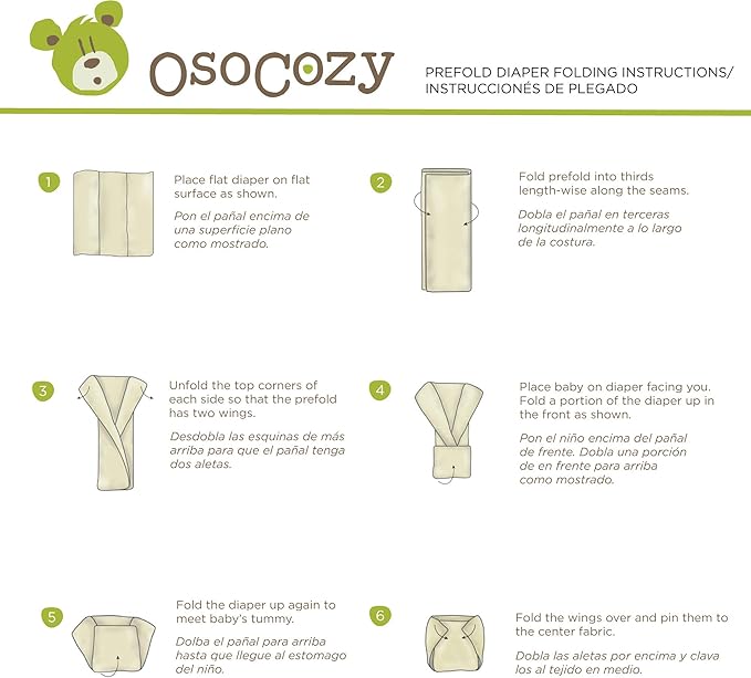 OsoCozy Unbleached Prefold Cloth Diapers 100% Cotton, Durable, Soft, Absorbent, Sustainable & Economical - dims, Fits size range. - (Size)