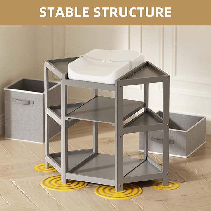 Glaf Corner Changing Table, Baby Diaper Changing Station with Storage Drawer Laundry Hamper Multifunctional Portable Diaper Station with Changing Pad for Newborn Infant (Grey)