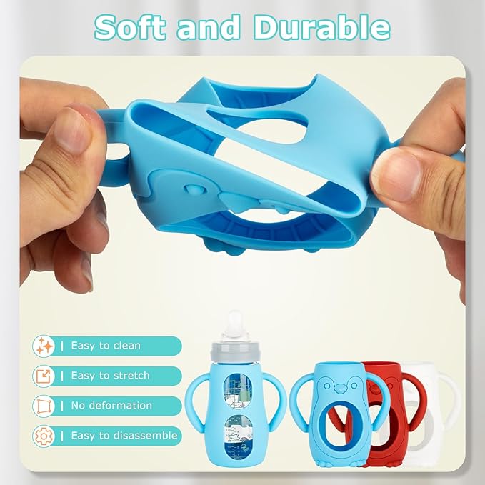Silicone Sleeves with Handles for Mam Glass Baby Bottles 9oz,Anti Breakage Baby Bottle Holder with Handles 3 Pack