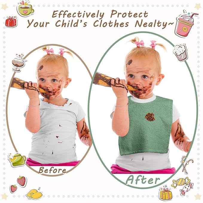 Foaincore 6 Pcs Pullover Baby Bibs Cotton Terry Toddler Absorbent Infant for Feeding and Drooling Towel Bib (Bright Color)