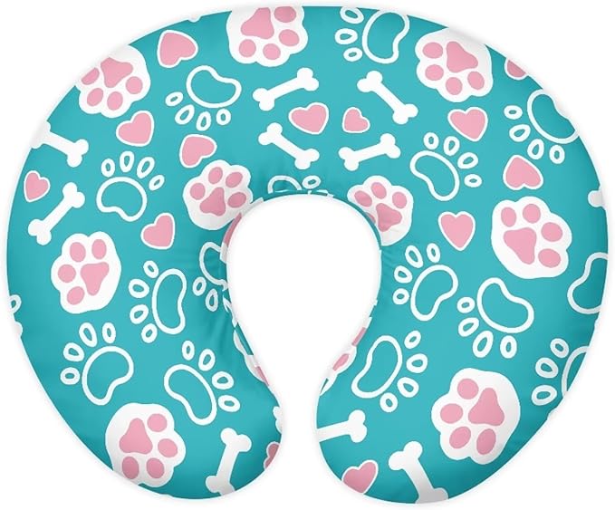 Dog Paw Bone Nursing Pillow Covers with Love Heart Printed for Newborn Breastfeeding Pillow Slipcover for Nursing Pillow U-Shaped Soft and Skin-Friendly Hidden Zipper Design