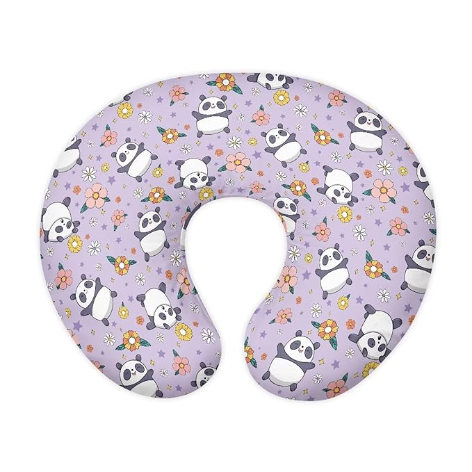 Cute Panda Flower Print Nursing Pillow Cover for Baby Girls Boys U Shaped Nursing Pillow Case Soft Nursing Covers for Breastfeeding Pillows Fits On Standard Infant Nursing Pillows