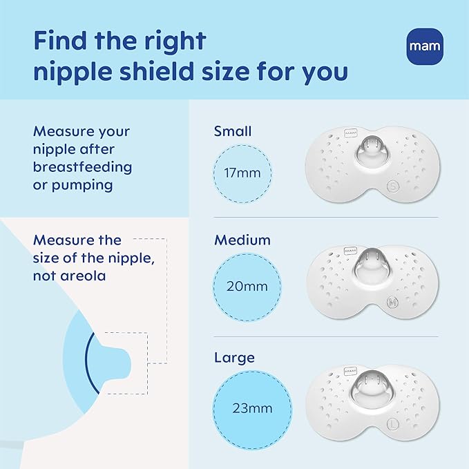 MAM Nipple Shields for Breastfeeding Large 23mm – Ultra Thin Silicone Shield for Latch Assist, Protects Sore or Flat Nipples, SkinSoft Surface, Sterilizing Case Included, BPA Free (2 Pack)
