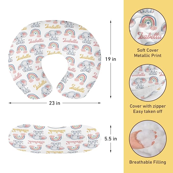 Dyoart Custom Baby Nursing Pillow Cover for Nursing, Elephant Theme Removable Nursing Covers for Breastfeeding Pillows, Ultra Soft Comfortable Slipcover for Newborn Baby Boys and Girls Rainbow