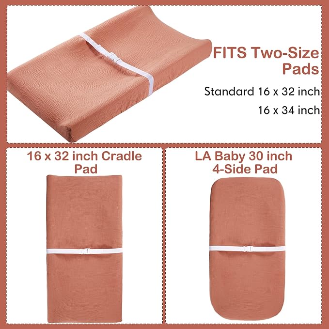 Mixweer 4 Pack Muslin Changing Pad Cover Soft Breathable Cotton Diaper Changing Table Pad Cover Table Sheets for Baby Boys Girls, Fit 2 Sizes(Fresh Color)