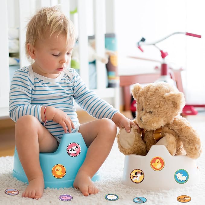 Funrous 20 Pcs Farm Animal Potty Training Stickers Dinosaur Truck Toddler Pee Training Toilet Color Changing Sticker Targets for Boys Girls Kids Toilet Reusable Pee Aim Target(Farm Animal)