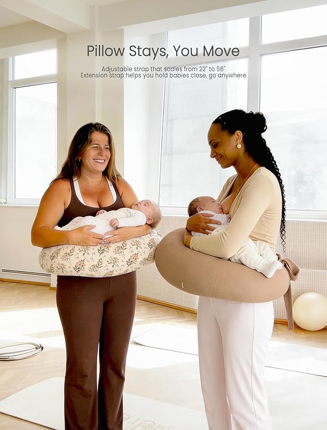 lulumoon Muslin Nursing Pillow Covers - 2-Pack Cotton Slipcovers for Breastfeeding Pillow - Extended Adjustable Strap for Secure Fit & Stable Support - Hidden Zipper Safety for Bottle-Feeding