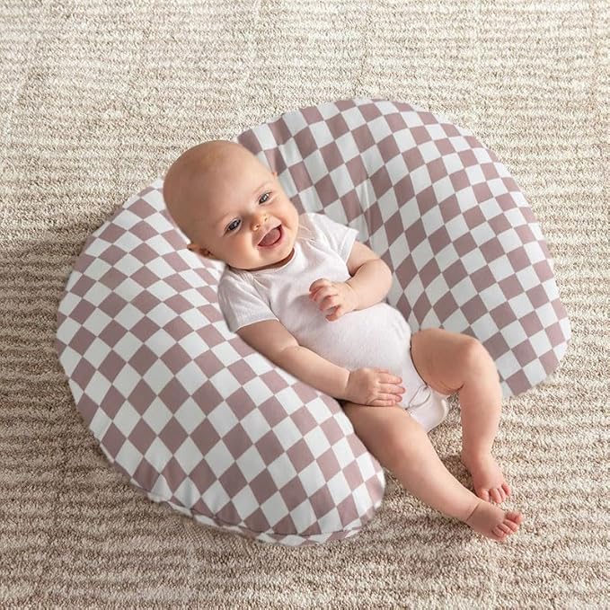 Little Jump 2 Pack Nursing Pillow Cover - Stretchy and Soft Nursing Cover for Breastfeeding Pillows, Comfortable Slipcover for Baby Boy and Girls. (Coffee & Green Checkered)