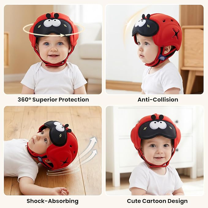 Mambobaby Baby Head Protector Helmet for Crawling and Walking, Breathable Soft Helmet, Ultra-Lightweight & Adjustable, Prevents Bumps Safety Helmet for Infants Toddlers 6-24 Months (Lucky Ladybug)