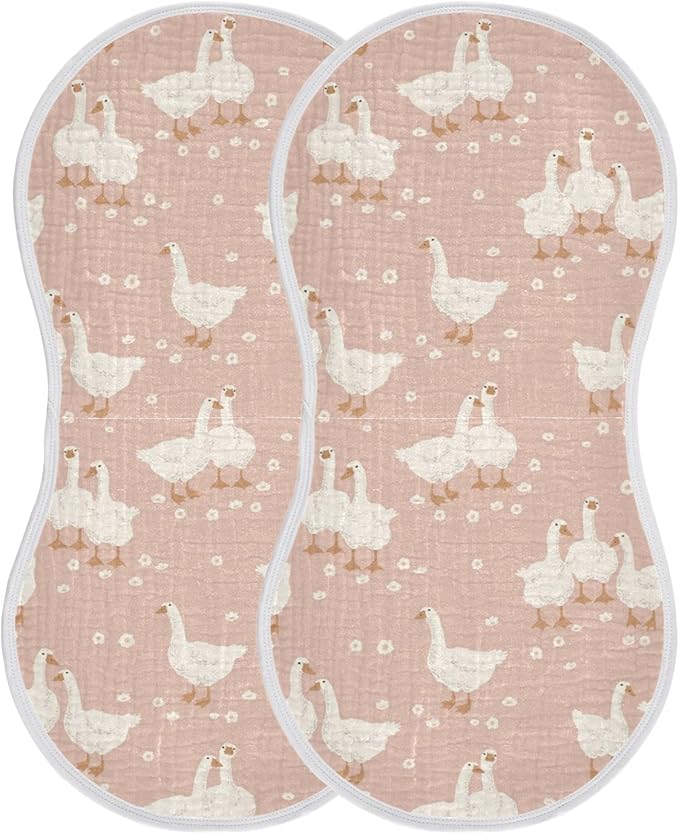 Goose Flower Pattern On Pink Muslin Burp Cloths for Baby 2 Pack Soft 100% Cotton Baby Washcloths Bibs for Boy Girl