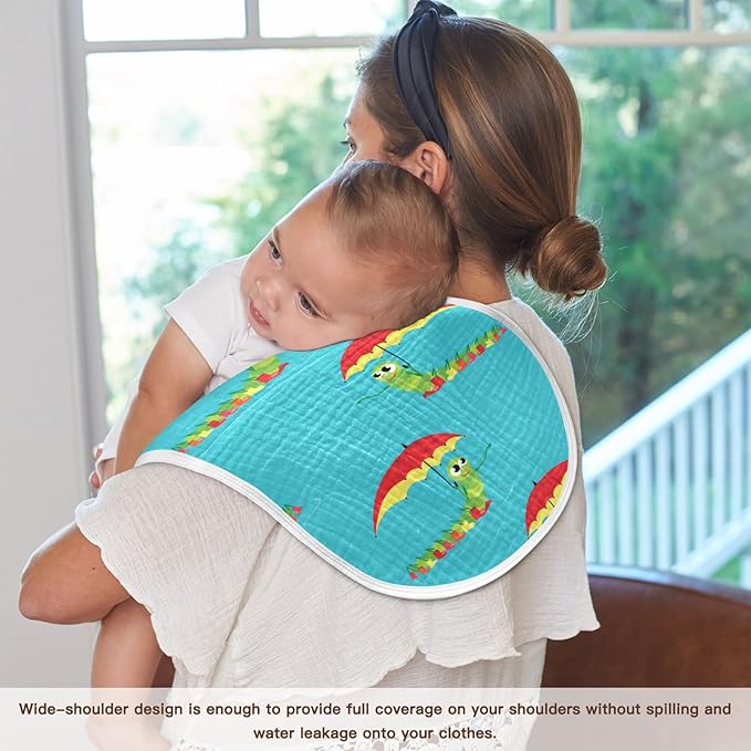 Caterpillar Hold Umbrella Pattern Muslin Burp Cloths for Baby 2 Pack 100% Cotton Baby Washcloths Bibs for Boy Girl