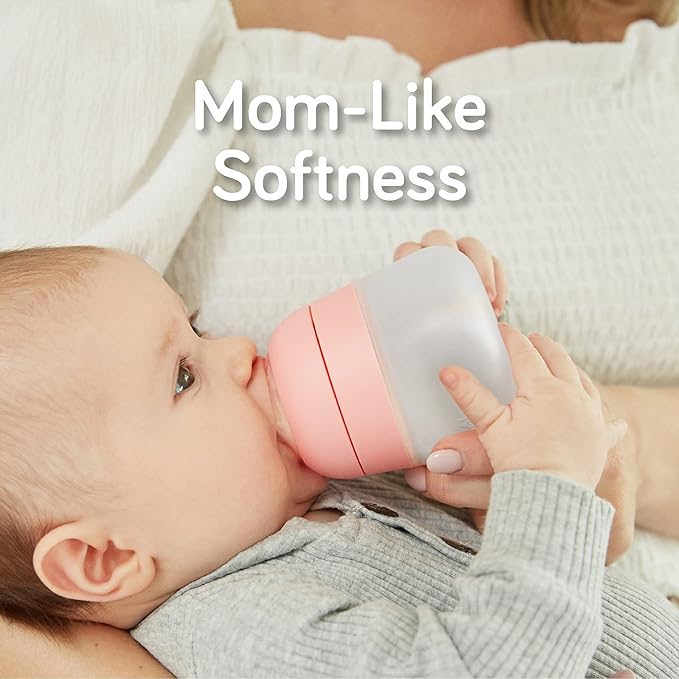 Nanobebe Flexy Silicone Baby Bottle, Anti-Colic, Natural Feel, Non-Collapsing Nipple, Non-Tip Stable Base, Easy to Clean 3-Pack, Pink, 5 oz