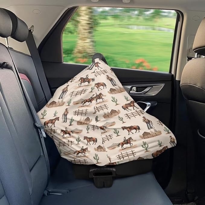 Coldinair Cowboy Stretchy Baby Car Seat Covers for Boys Girls,Soft and Comfortable,Multiuse for Nursing Breastfeeding Covers,Shopping Cart/High Chair/Stroller Covers,Scarff