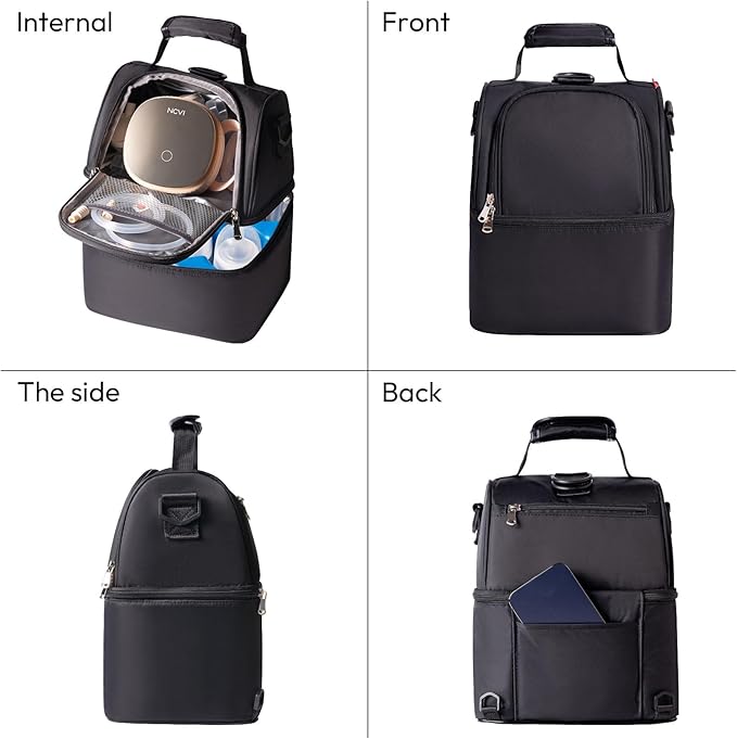 NCVI Breastmilk Cooler Bag with 2 Ice Pack, Breast Pump Bag with Cooler Fits 6 Bottles, Double Layer Breast Milk Travel Bag Baby Bottle, for Travel, Nursing Mom Daycare, Work, Picnic (Black)