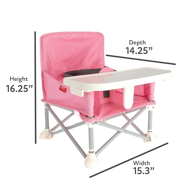 Nuby Pop-Up Booster Seat with Removable Tray - 6+ Months - Portable Booster Seat for Floor for Indoor/Outdoor Use - 3-Point Safety Adjustable Straps - Summer Travel Essentials - Pink