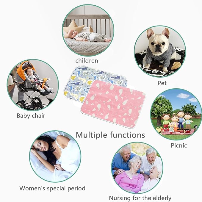 2 Pcs Baby Diaper Changing Pad, Maveek 19.7'' X 27.6'' Newborns Waterproof Diaper Pad Reusable Nappy Multi Function Washable Mat for Home and Outdoor(Pink&Blue)