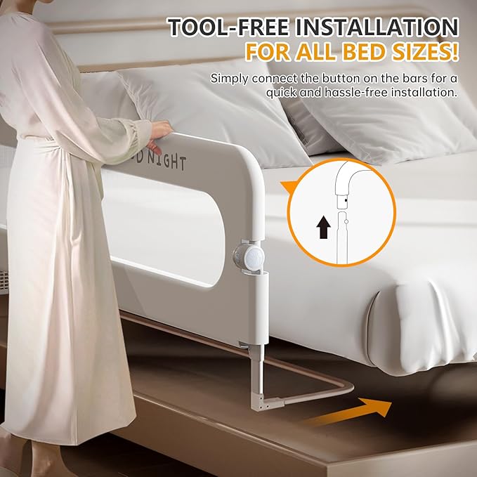 Foldable Toddler Bed Rails - Kids Guard Bumper for Crib Safe Bed Side Rail for Twin Queen King Full Size Beds (59inch)